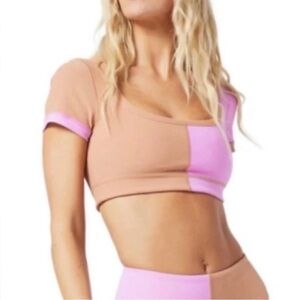 l*space Two-Tone Tan and Pink Crop Top